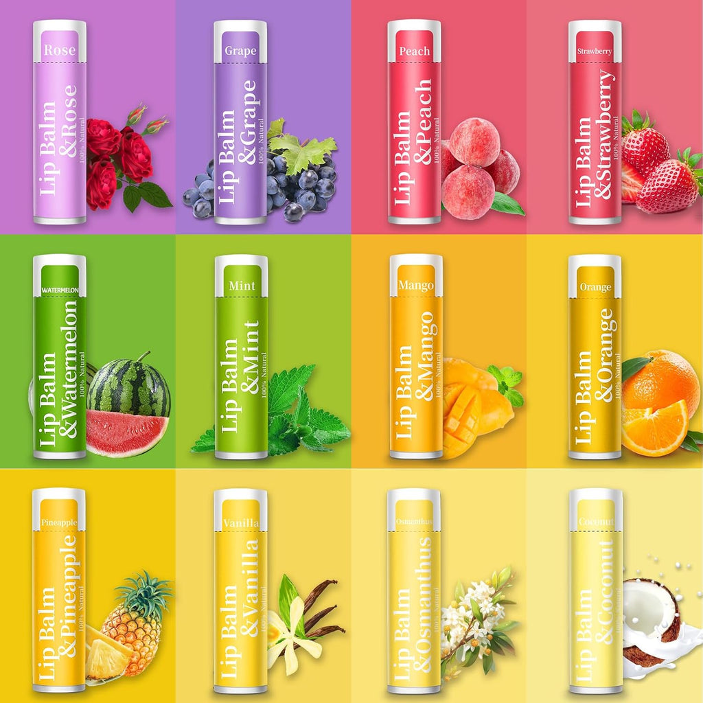 40 Pack of Lip Balm, 12 Flavored Lip Balm in Bulk Natural Lip Balms Set, Beeswax Moisturising & Soothing Lip Balms Bulk Gifts for Women Stocking Stuffers Party Favors(4.2g/0.15oz)