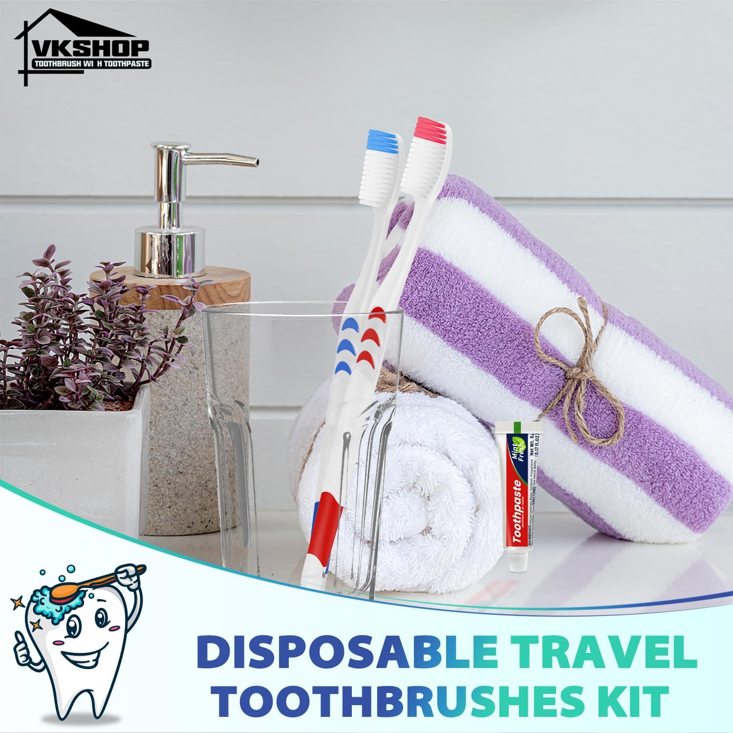 24 Pack Disposable Toothbrush with Toothpaste, Individually Wrapped Travel Toothbrush Kits, Soft Bristles for Travel, Hotels, Camping, Donations, Dental Care (White)