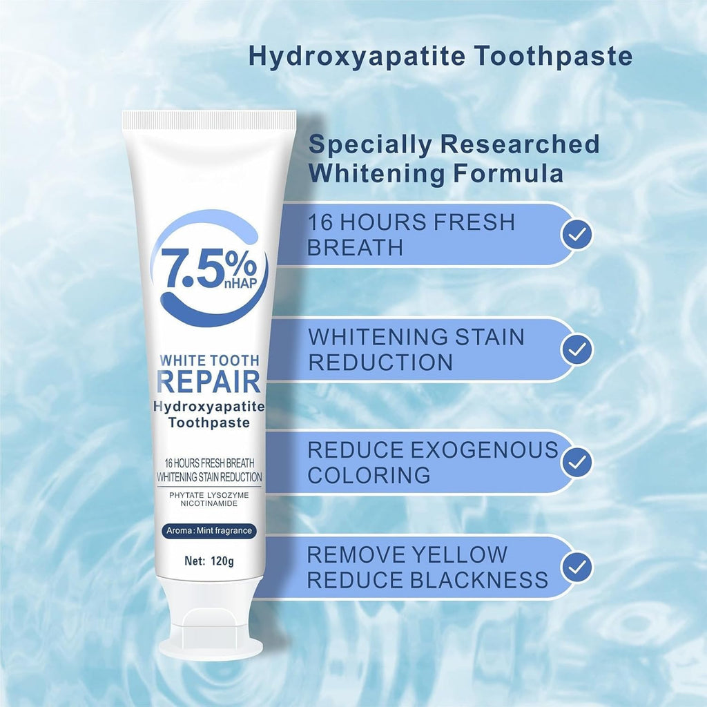 2pcs 7.5% Hydroxyapatite Toothpastes for Enamel Protection and Tooth Strengthening, 7.5% Nano Hydroxyapatite Toothpaste White Tooth Repair, Fluoride-Free, Gentle Mint, Fresh Breath