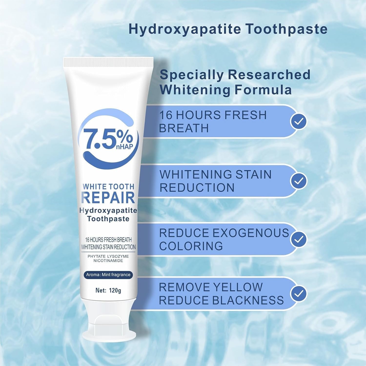 2pcs 7.5% Hydroxyapatite Toothpastes for Enamel Protection and Tooth Strengthening, 7.5% Nano Hydroxyapatite Toothpaste White Tooth Repair, Fluoride-Free, Gentle Mint, Fresh Breath