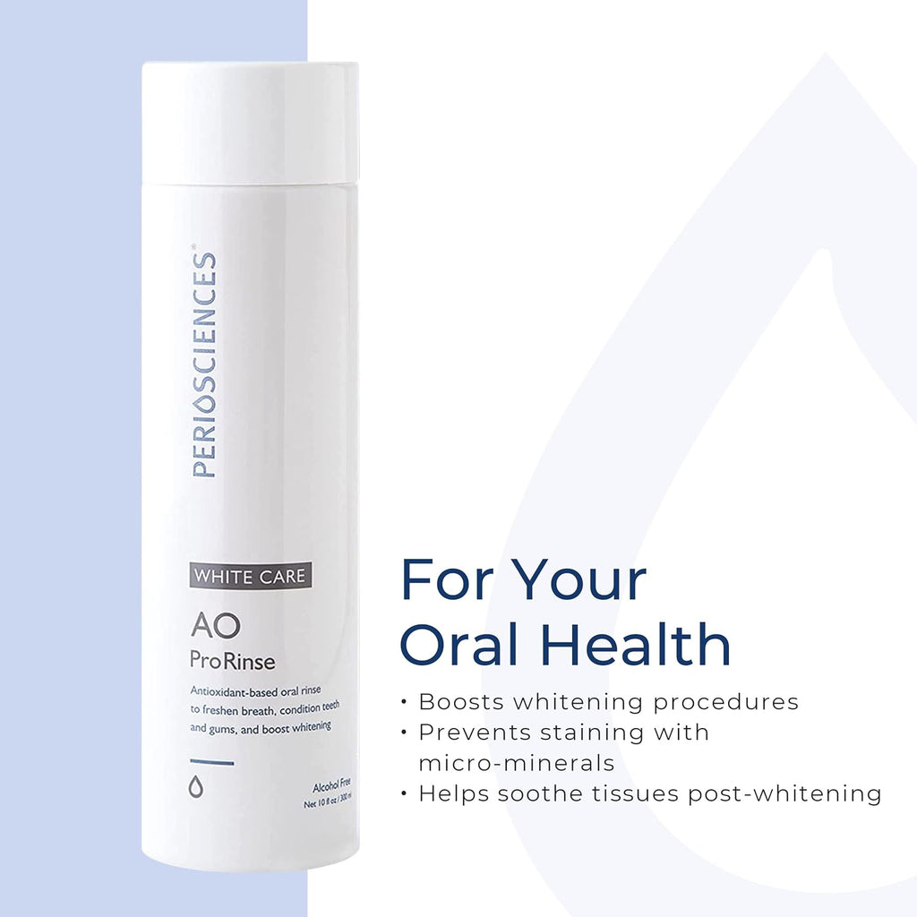 PerioSciences AO ProRinse White Care Whitening Mouthwash with Essential Oils and Antioxidants - Alcohol Free Mouthwash for Post-Whitening Enamel Protection, 10 fl oz/300ml Pack of 2