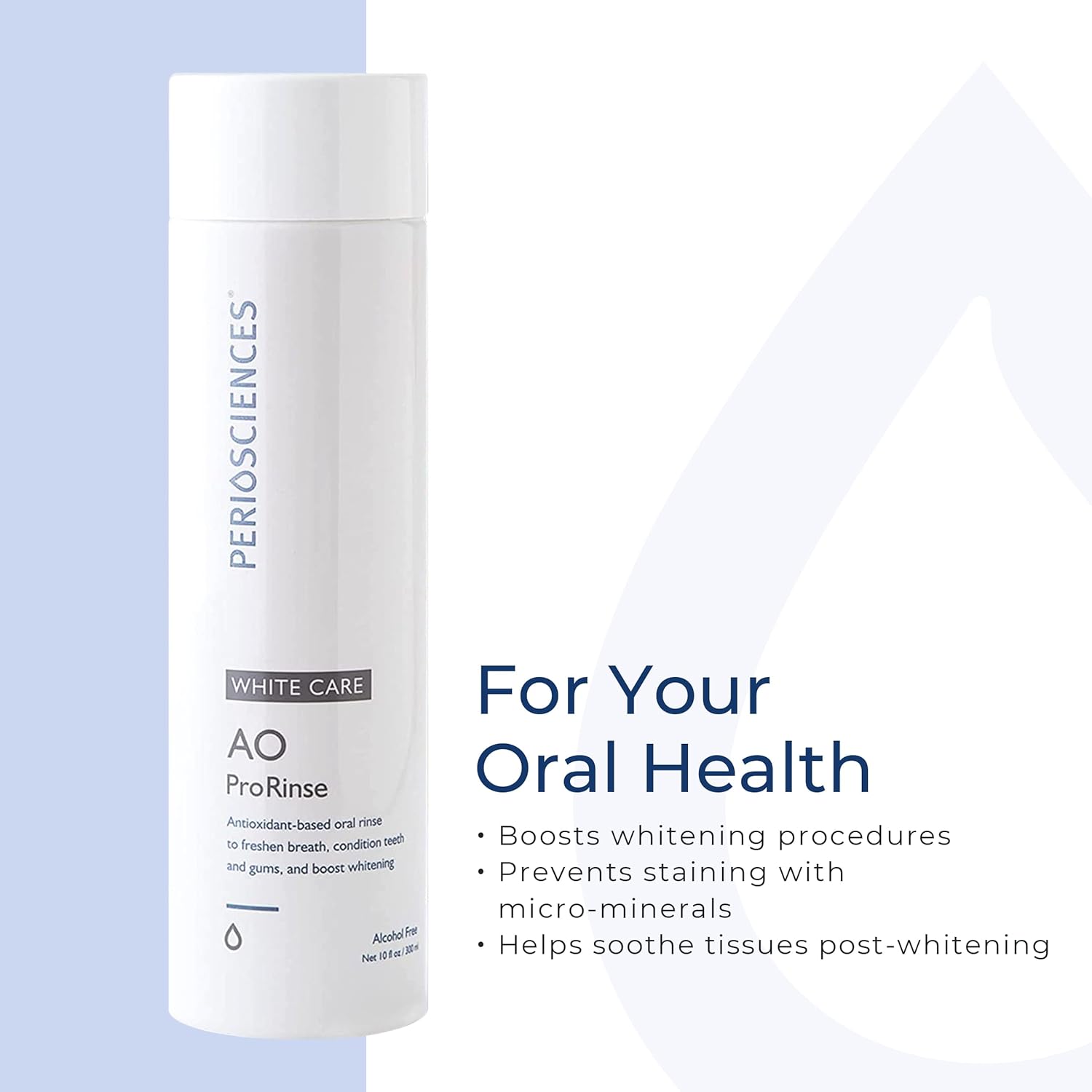 PerioSciences AO ProRinse White Care Whitening Mouthwash with Essential Oils and Antioxidants - Alcohol Free Mouthwash for Post-Whitening Enamel Protection, 10 fl oz/300ml Pack of 2