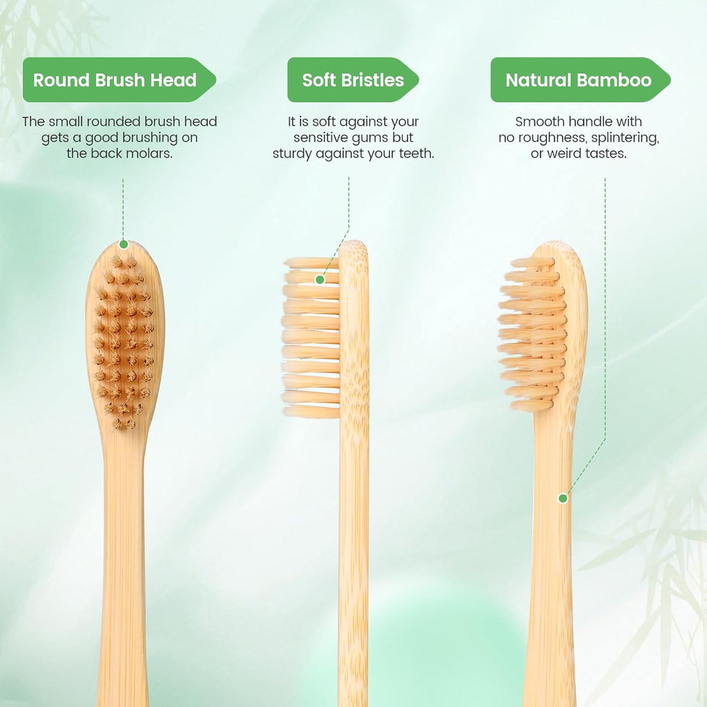 Bamboo Toothbrushes Soft Bristles 10 Pack, Biodegradable BPA Free Soft Bristles Toothbrushes for Adult, Eco-Friendly, Natural Wooden Organic Toothbrush