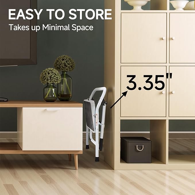 1-Step Ladder Folding Step Stool with Anti-Slip Sturdy and Wide Pedal Stepladder Multi-Use for Home and Kitchen Space Saving (White)