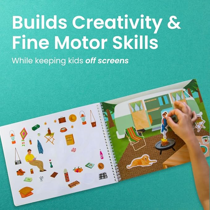 CUPKIN Sticker Book for Kids 2-4, 500+ Kids Stickers, Camping Stickers 12 Coloring Pages 12 Side by Side Scenes, Fun Toddler Travel Activity Coloring and Sticker Books for Ages 4-8 + 8-10