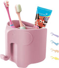 Elephant Toothbrush Holder for Toddler, Cute Toothbrush Holder for Kids, Electric Toothbrush Toothpaste Holder with 3 Rapid Drying Slots and a Hook for Bath Ball, Pink
