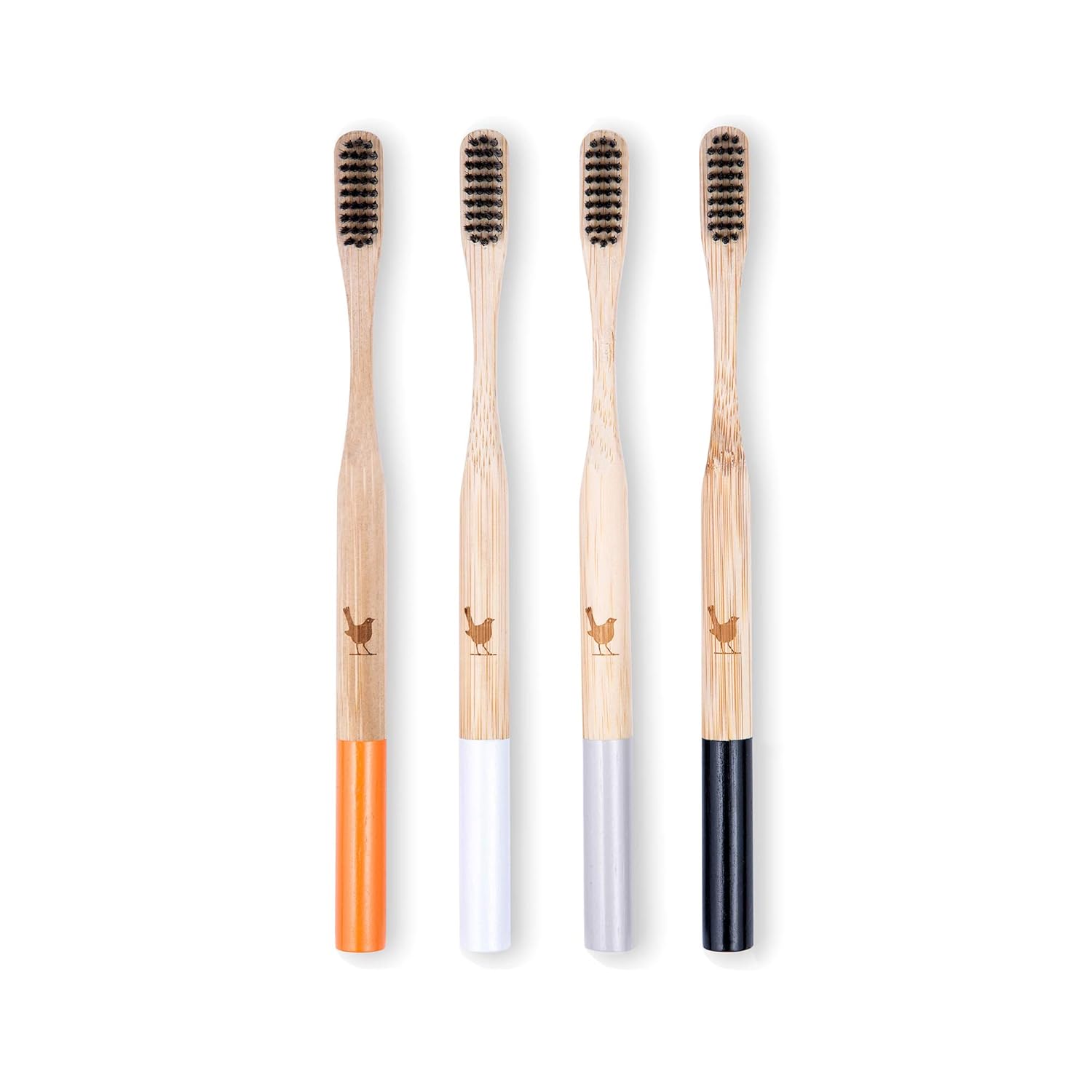 Bamboo Toothbrush with Extra Soft Charcoal Infused Bristles, Set of 4