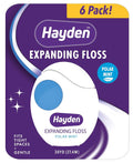 Hayden Expanding Dental Floss. Expands To Clean Between Tight Teeth. 6 Pack Value. Fresh Feeling Polar Mint Woven Floss. Anti Tartar Actives for Gentle Care. 180 Yards. Expandable Clean. PFA Free.