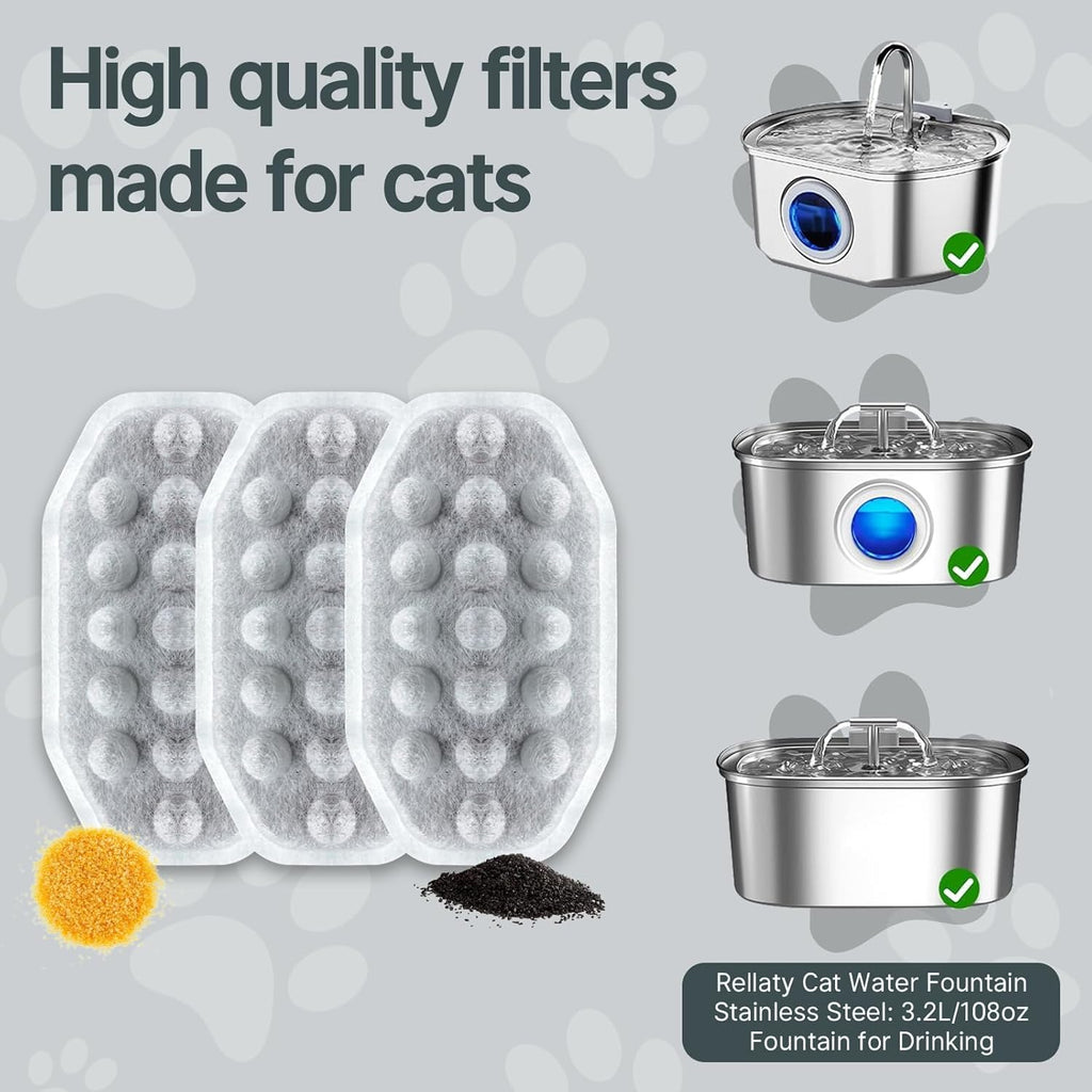 24 Pcs Cat Water Fountain Filters,12 Pack Cat Water Fountain Replacement Filters & 12 Pack Pre-Filter Sponges,Fountain Filter Replacement for Rellaty and Neareal 108oz/3.2L Pet Stainless Fountain