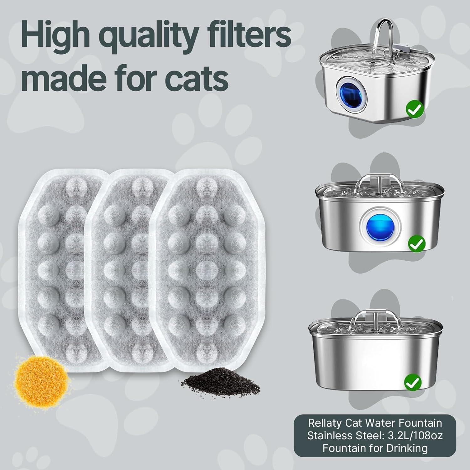 24 Pcs Cat Water Fountain Filters,12 Pack Cat Water Fountain Replacement Filters & 12 Pack Pre-Filter Sponges,Fountain Filter Replacement for Rellaty and Neareal 108oz/3.2L Pet Stainless Fountain