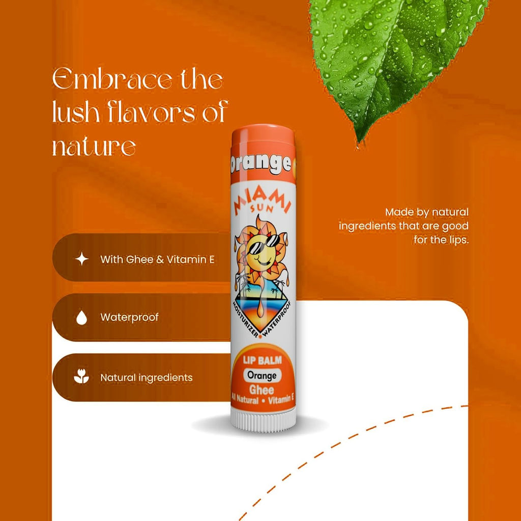 Miami Sun Natural Ghee Lip Balm, Hydrating Lip Treatment with Shea Butter & Beeswax, Organic & Non-Toxic, Best for Dry, Chapped Lips - Moisturizing, Healing, Chemical-Free Lip Repair (12 Pcs, Variety)