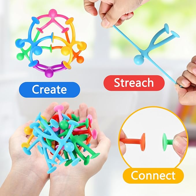GOLDGE 28 Pack Suction Cup Fidget Toys Sensory Set - Pop, Pull & Stick Travel Sensory Toys for Kids with Autism, ADHD - Stress Relief Fidget Toy for Children Ages 3+, Assorted Colors for Boys & Girls