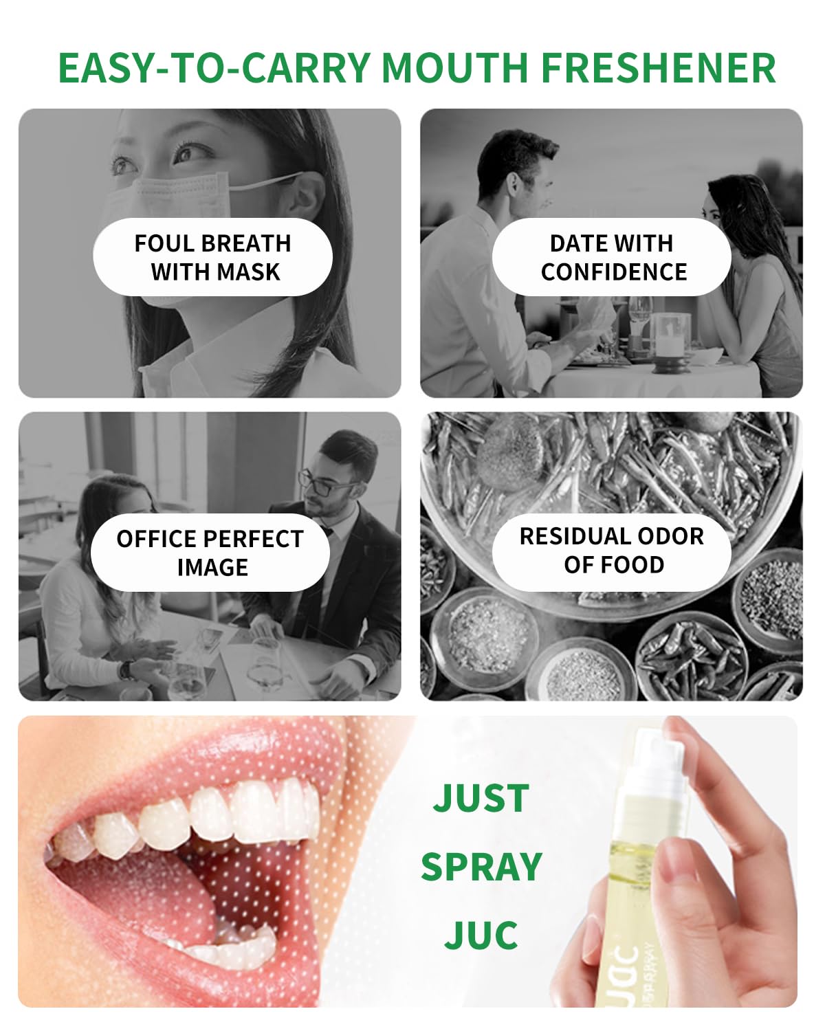 3 Count Mint Breath Spray Mouth Spray Oral Care Breath Freshener for All Ages 0.33OZ (10ML) Mint Lemon Flavor