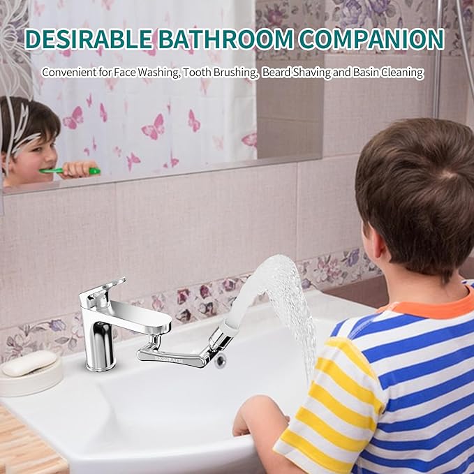 1440° Rotating Faucet Extender, Brass Multifunctional 1080°+ 360° Swivel Extension Robotic Arm Sink Aerator for Kitchen/Bathroom, 2 Water Outlet Modes, Silver