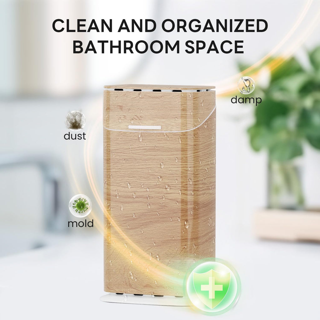 Toothbrush Holders with Cover - Electric Toothbrush Length Less Than 9 inches, 5 Slots Tooth Brush Holder for Bathroom, Detachable Toothpaste Holder Bathroom Organizers with Drainage, Wood