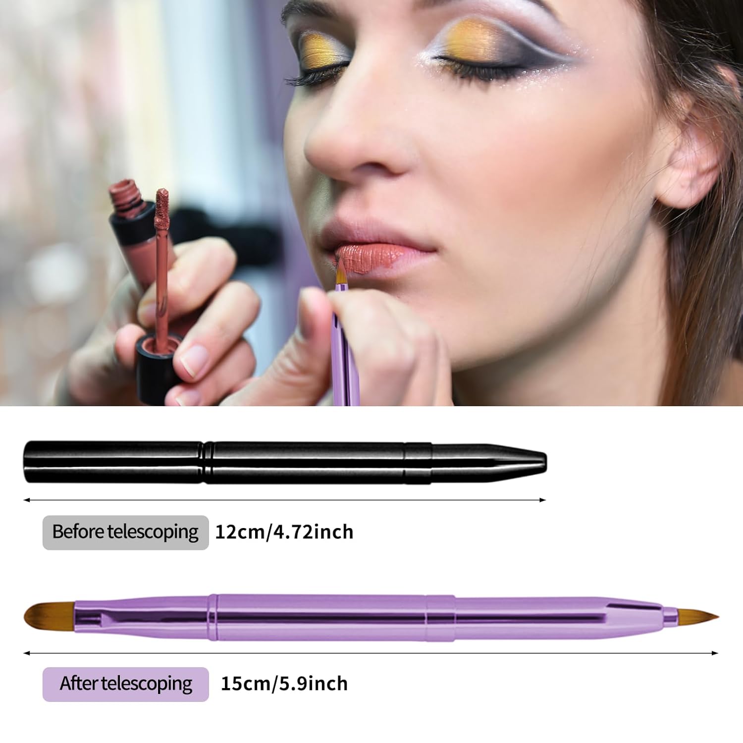 Unaone [2 Pack] Lip Brush for Lipstick, Retractable Lip Brushes, Dual-ended Makeup Brush for Lipstick Lip Gloss, Include Lid