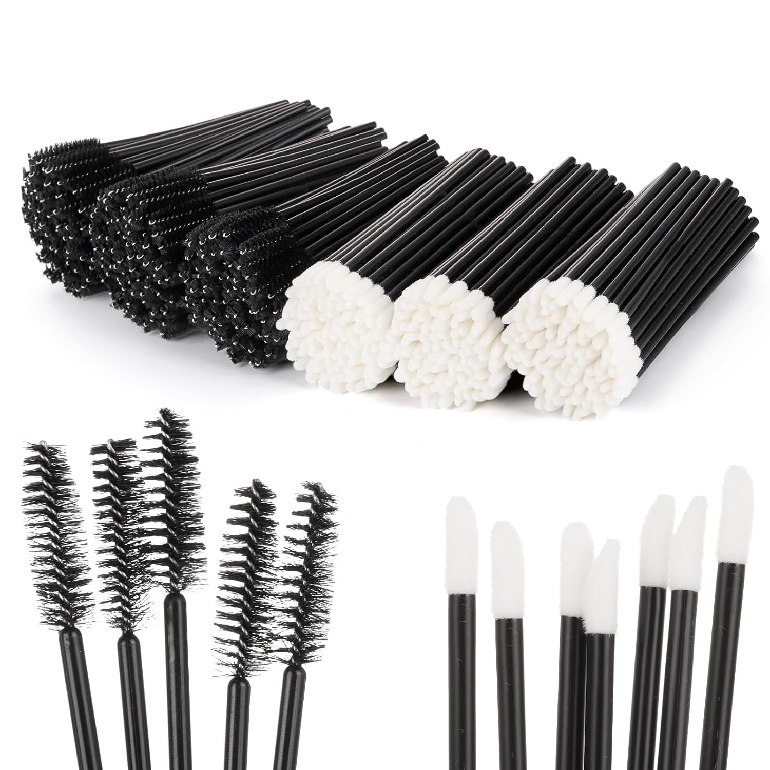 Tbestmax 600 Pcs Mascara Wands and Lip Brush, Black Lipstick Wands Eyebrow Spoolies Brush for Eyelash Extensions Disposable Makeup Applicator Beauty Tool Kits