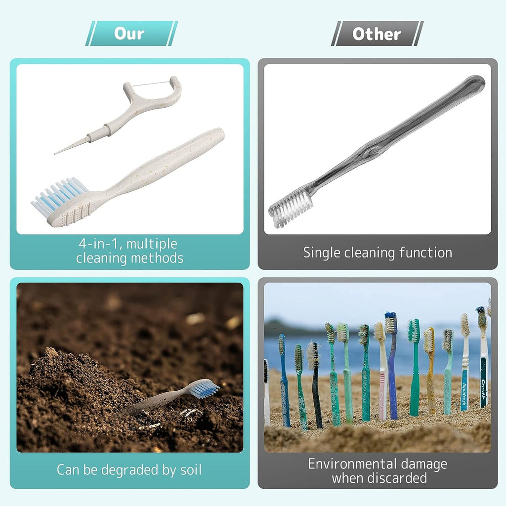 Travel Toothbrush Dental Floss Picks - 4 in 1 Biodegradable Disposable Toothbrushes with Tongue Scraper, Eco-Friendly Individually Wrapped Toothbrush for Adult Kids Travel Oral Care, 80 Pack