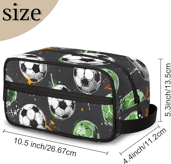 Soccer Ball Boys Travel Toiletry Bag Waterproof Wash Bag Shower Shaving Bag Cosmetic Organizer Makeup Bag Portable Toiletries Accessories for Women Men
