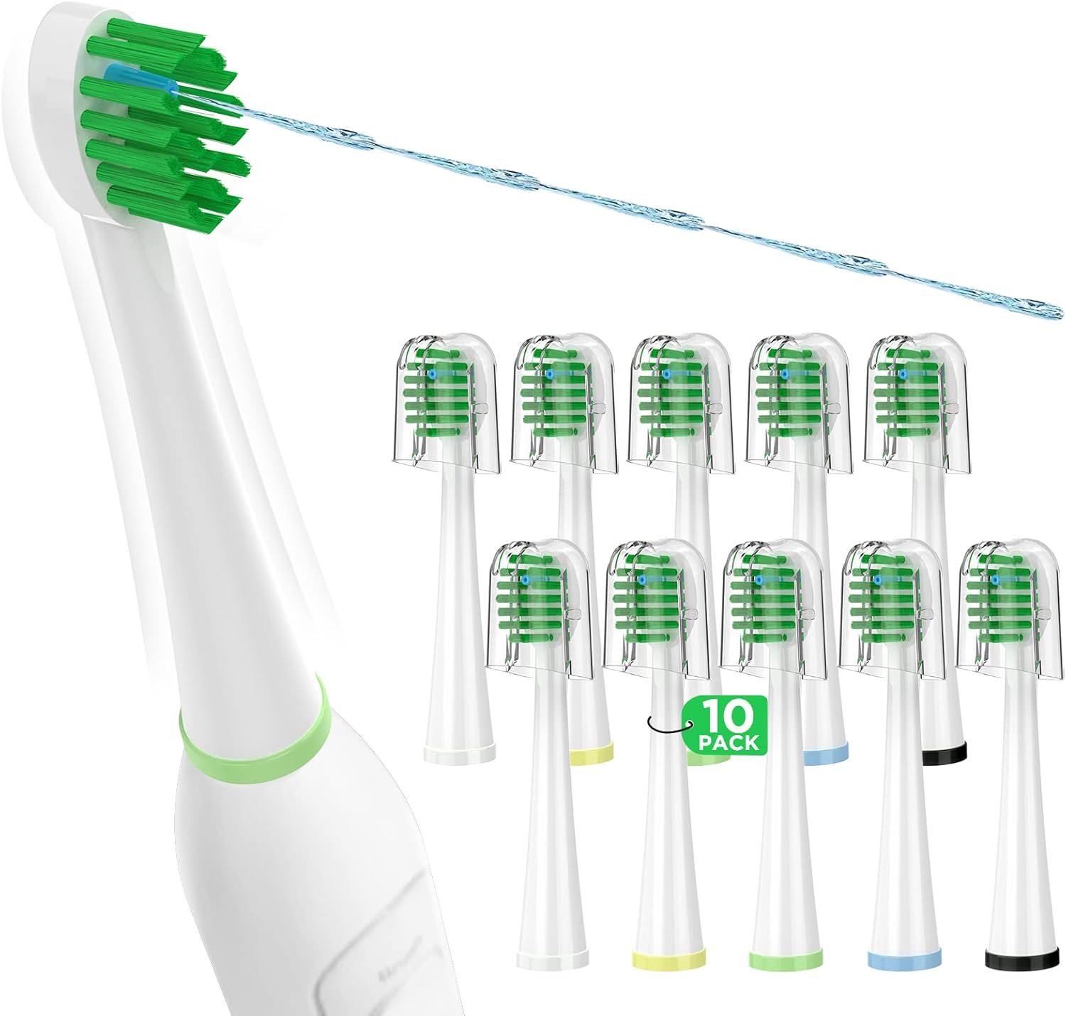Replacement Toothbrush Heads for All Waterpik Sonic Fusion Models (SF-01, SF-02, SF-03, and SF-04 Series), Compact, with Covers, 10 Count, White