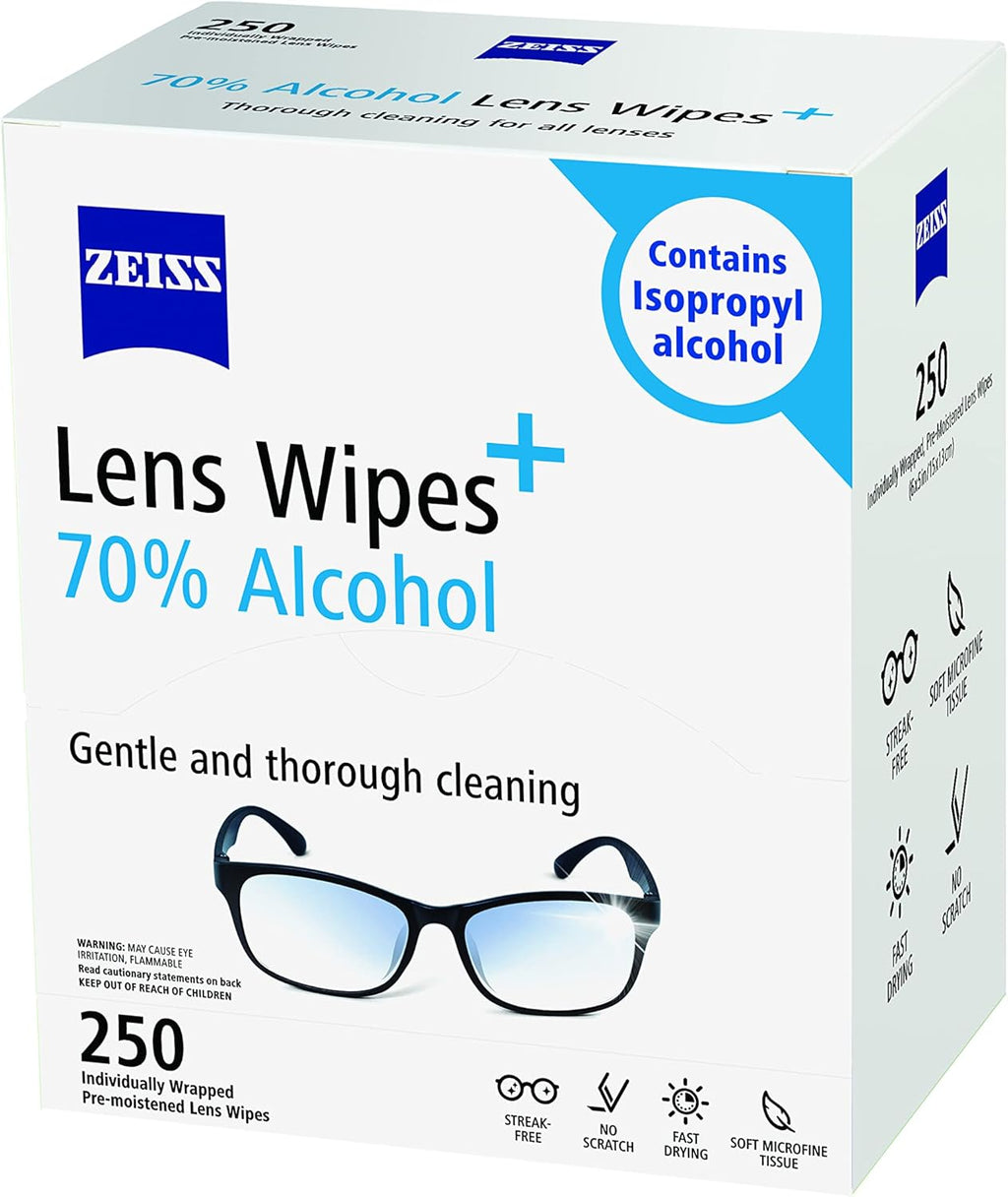 ZEISS Pre-Moistened Lens Cleaning Wipes with 70% Alcohol, 250 Count