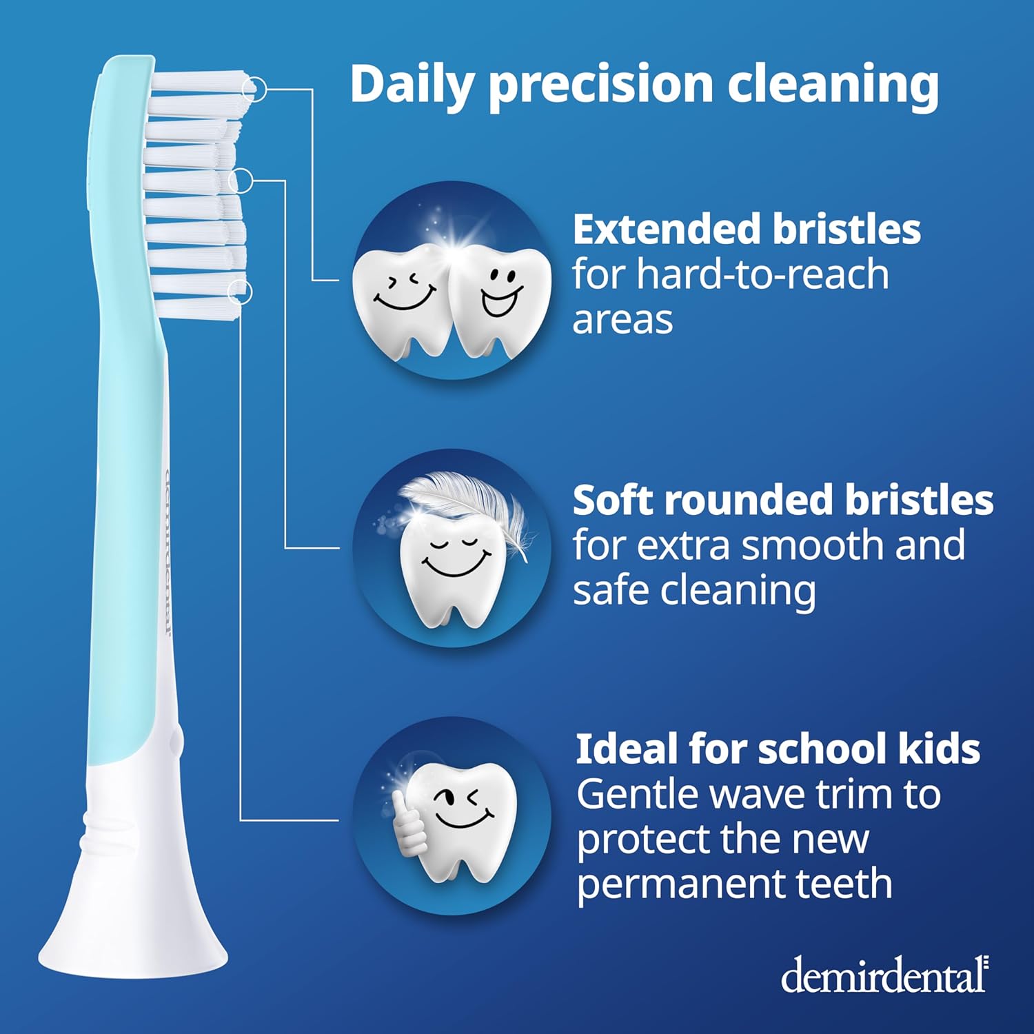 demirdental Kids Toothbrush Heads Compatible with Philips Sonicare Kids Toothbrush Heads - Replacement Heads Sensitive - Brush Heads from Ages 7 to 10 - Turquoise - Replaces HX6048-8 Pack