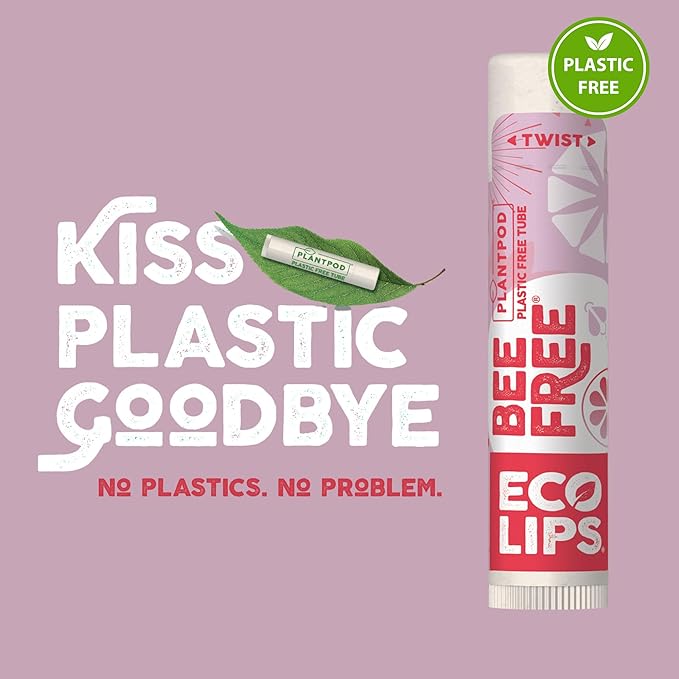 Eco Lips Vegan Superfruit Bee Free Lip Balm Includes Candelilla Wax, Organic Cocoa Butter and Coconut Oil. 100% Plastic-Free Plant Pod Packaging. 3-Pack