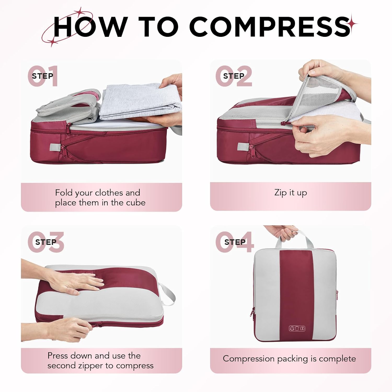 10 Set Compression Packing Cubes for Travel Essentials,Compressible Expandable Packing Cubes for Suitcase,OlarHike Luggage Organizer Bags for Travel,Handy Helper for Organizing Clothes(Wine Red)