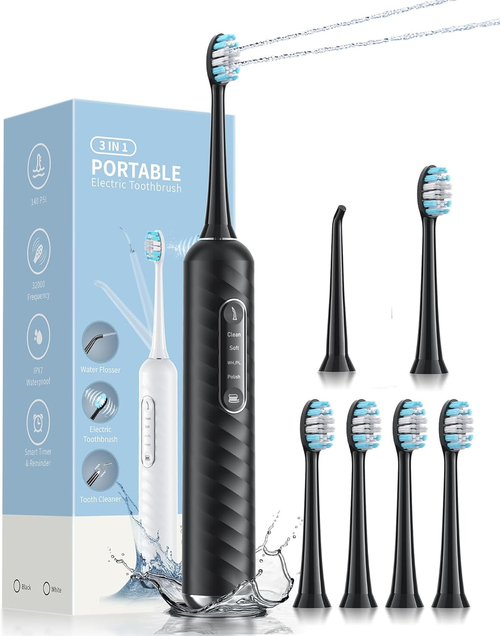 Electric Toothbrush with Water Flosser – 2-in-1 Teeth Cleaning Kit, Electric Toothbrush and flosser Combo，Toothbrush with 3 cleaning modes, Portable water flosser Design for Home & Travel (Black)