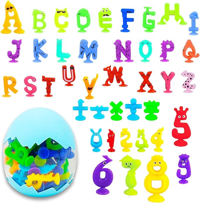 Suction Bath Toys for Kids, 41 Pcs Silicone Bathtub Suction Cup Toys, Travel Sensory Window Building Toys for Toddlers Boys Girls 3 4 5 6 Year Old