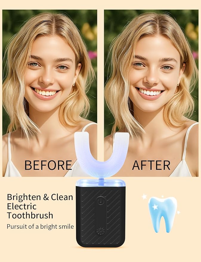 U-Shaped Electric Toothbrush for Adults, Electric Toothbrush with 4 Clean Modes, Automatic Toothbrush with IPX7 Waterproof