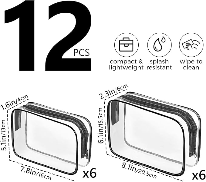 AURUZA Clear Makeup Bag,Portable Travel Toiletry Bags with Zipper, TSA Approved Clear Organizer Bags, PVC Cosmetic Pouch for Airport Airline Compliant