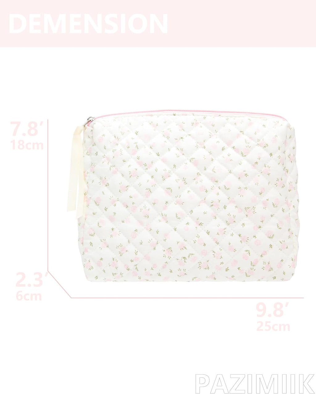 Quilted Makeup Bag Large Travel Zipper Soft Cosmetic Pouch for Women Girls Make Up,Little Flower Pink