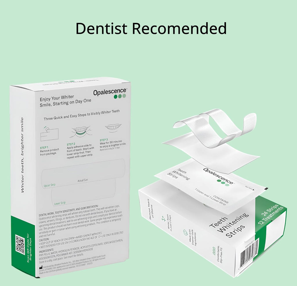 Opalescence Teeth Whitening Strips (12 Treatments) Hydrogen Peroxide Formula 10% – Enamel Safe – Comfortable Slip Free - Teeth Bleaching - Sensitivity Free - Plus Toothbrush 6050-1T