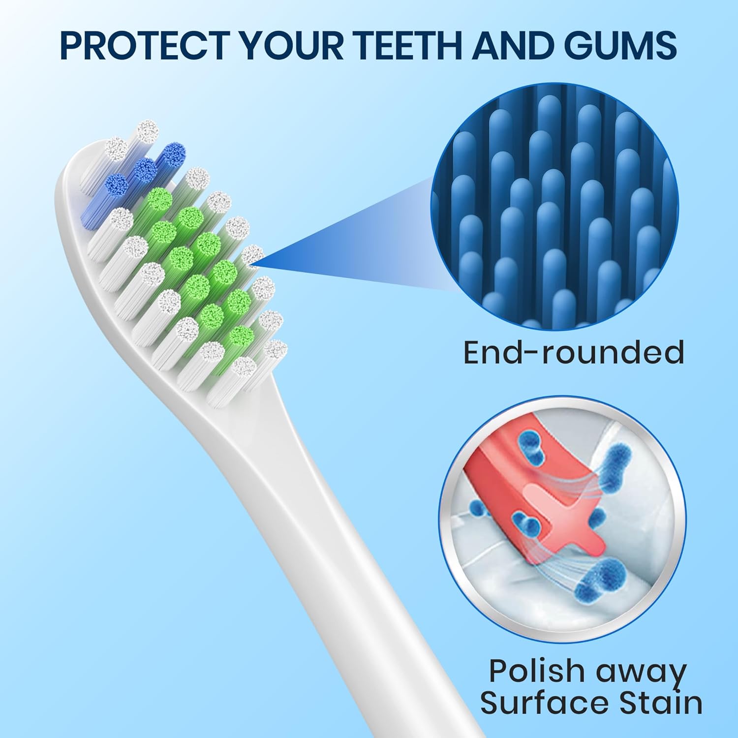 Zekecare Replacement Toothbrush Heads, Compatible with Soni-Care Click-on Toothbrush Handles, 8 Standard Phi-Lips Soni-Care Heads,Replacement Heads Extra Soft Dupont Bristles for Your Teeth, White