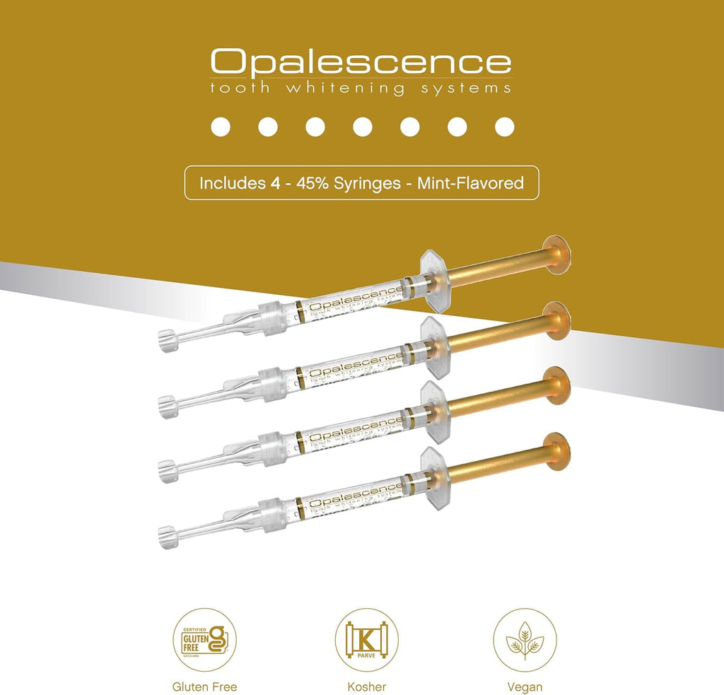 Opalescence 45% Syringes Teeth Whitening Gel - with PF - (8 Syringes) Refill Kit Carbamide Peroxide. Made by Ultradent, in Mint Flavor. Tooth Whitening 5359-4