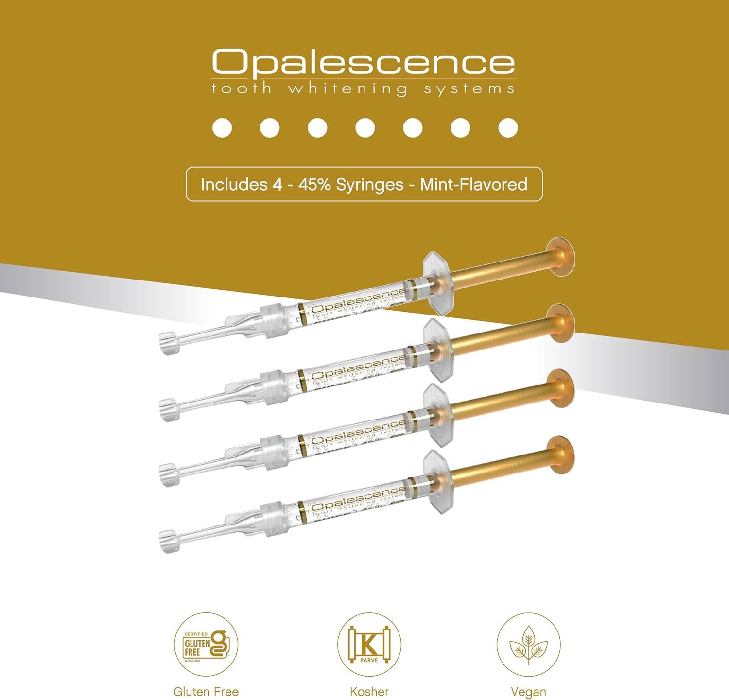 Opalescence 45% Syringes Teeth Whitening Gel - with PF - (4 Syringes) Refill Kit Carbamide Peroxide. Made by Ultradent, in Mint Flavor. Tooth Whitening 5359-2