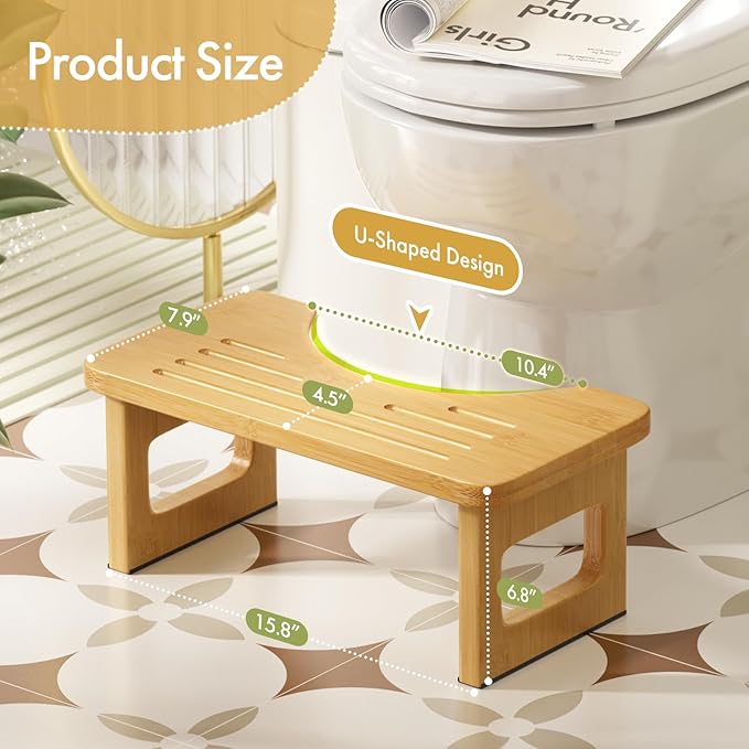 AmazerBath Bamboo Toilet Stool, Foldable Squat Potty Stool for Adults, Non-Slip Poop Stools for Bathroom, 0.59" Thickness Potty Step Stool, Poop Foot Pooping Steps for Kids, 6.8"