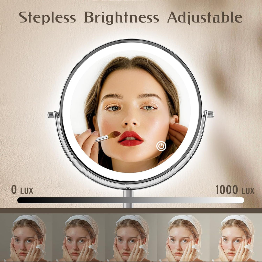 Ysenchan Lighted Makeup Mirror, 8'' Rechargable LED Vanity Magnifying Mirror, Double Sided 5X Manification Mirror with Stand, Cosmetic Standing Desk