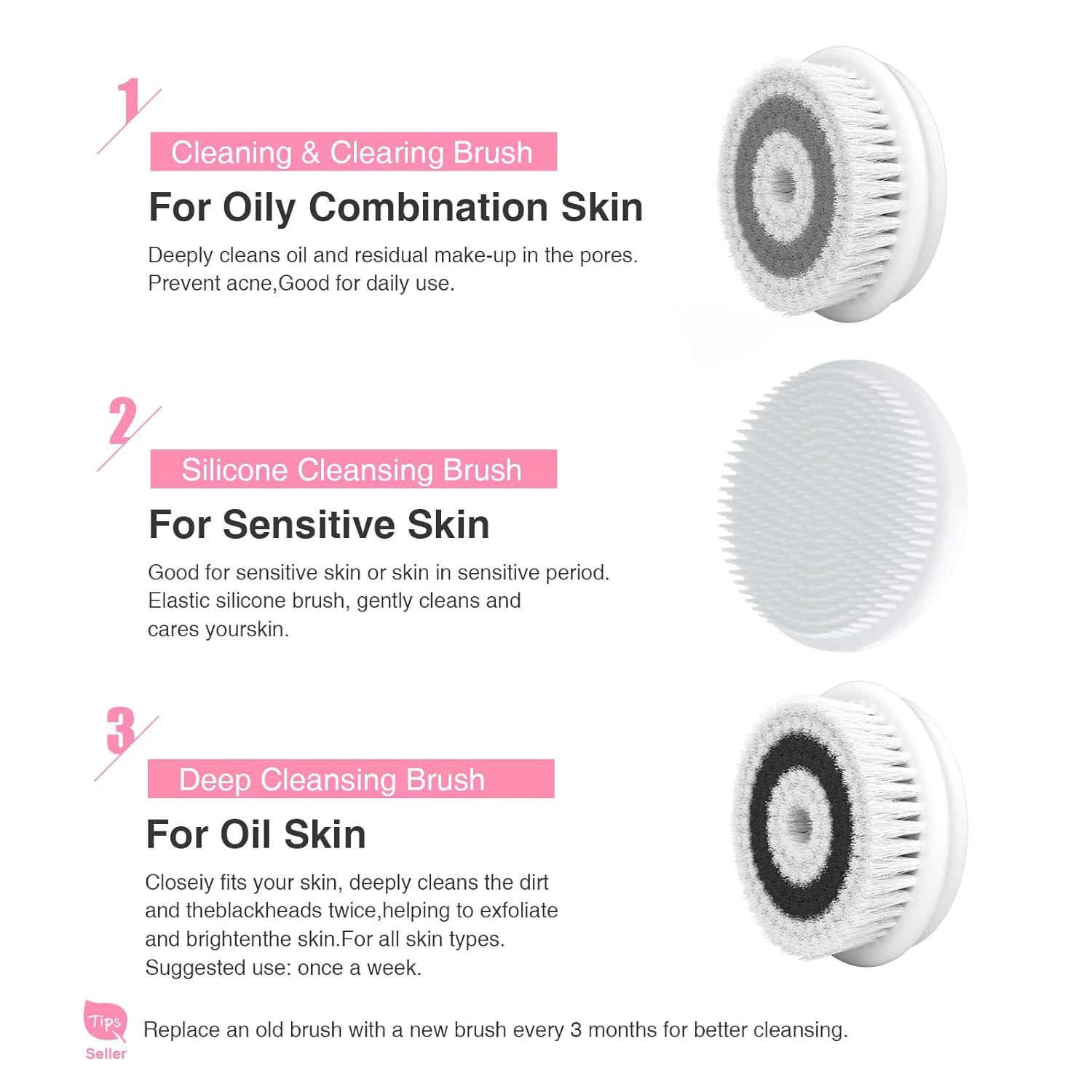 TOUCHBeauty Spin Brush Face Cleanser with 3 Brush Heads for Deep Cleansing Exfoliation and Massaging