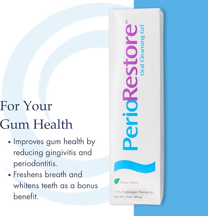 Perio Restore® Gel 3 Ounce Tube; 3 Pack. 1.7% Hydrogen Peroxide Oral Cleansing Treatment Gel. Includes Two (2) Trays for Ease of Application. Mint Flavor