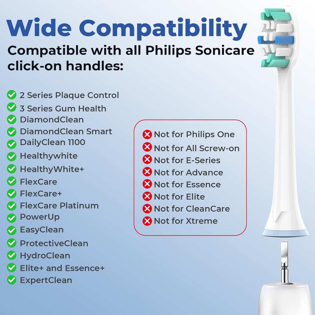 Replacement Heads for Philips Sonicare: Replacement Brush Head Compatible with Philips Sonicare - Toothbrush Heads Soft Compatible with DiamondClean, FlexCare, ProtectiveClean and More, 8 Pack