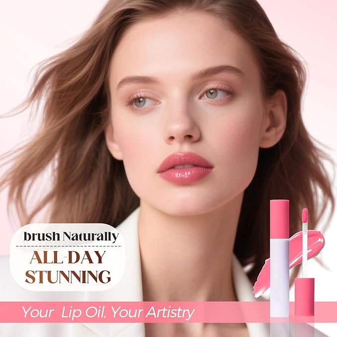 Lips Staining Lip Oil, 2026 New Lip Tint Lips Oil Long-Lasting Moisturizing, Plumping Hydrating Glossy Lip Glosses, Glossy Lip Stain Creamy Texture for Girl and Women (ROSE)