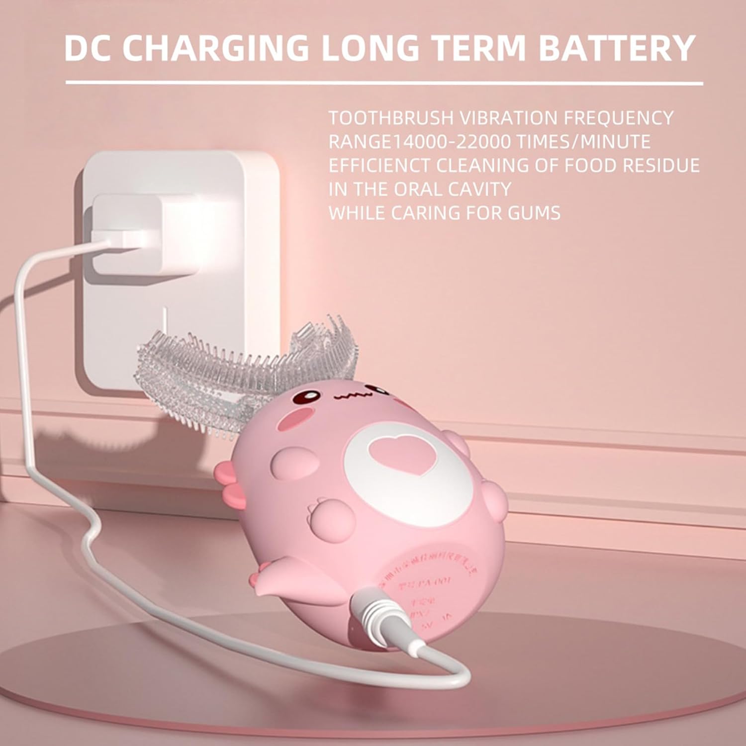 Kids U Shaped Electric Toothbrush with 4 Brush Heads, 360° Sonic Automatic Toothbrush with 3 Cleaning Modes, IPX7 Waterproof Cartoon Dinosaur Design (Ages 2-12)