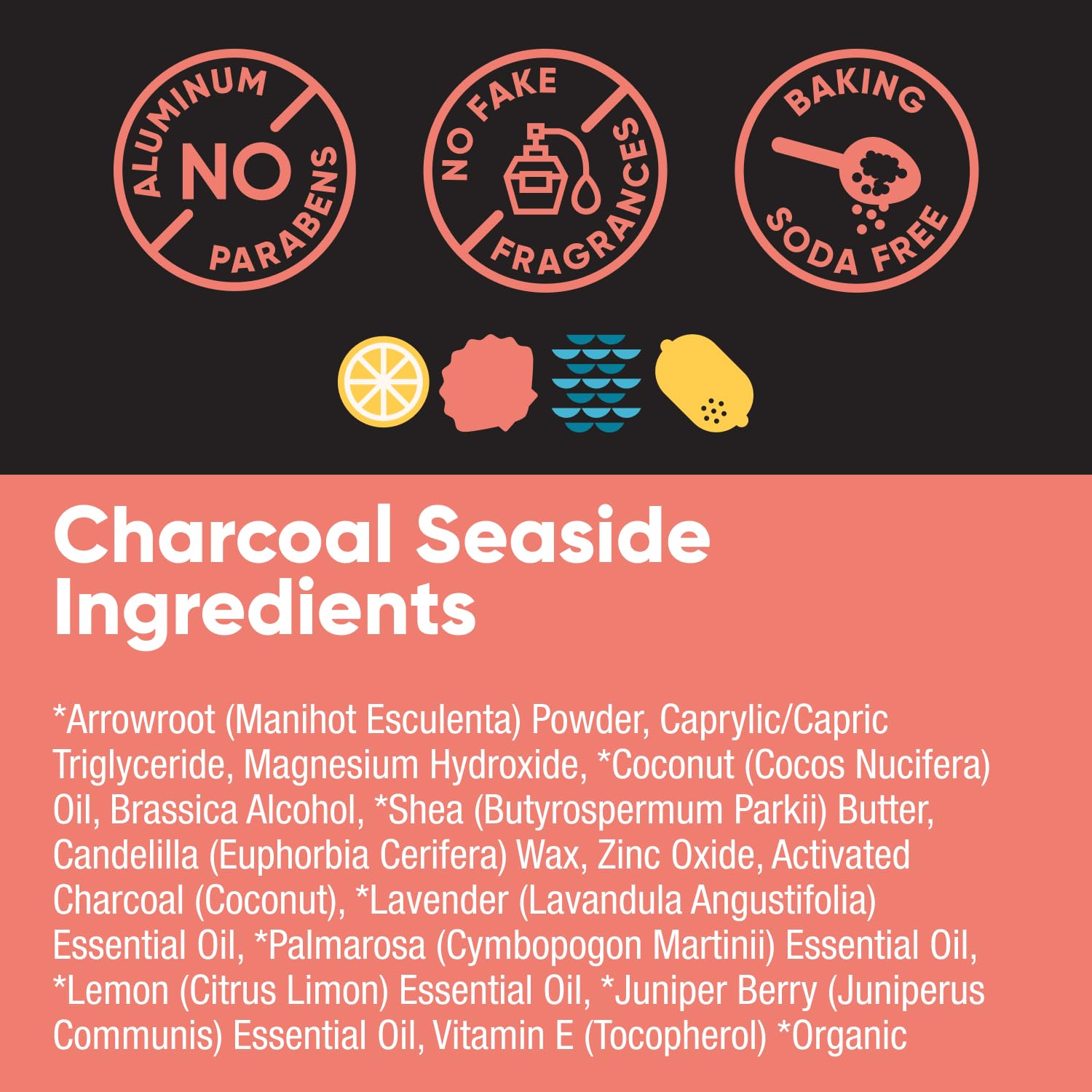 Pretty Frank Natural Aluminum-Free Deodorant Stick with Charcoal, Baking Soda-Free, Charcoal Seaside (1-Pack) | Sensitive Skin Friendly, Effective Odor Control for Women & Men, Organic Ingredients