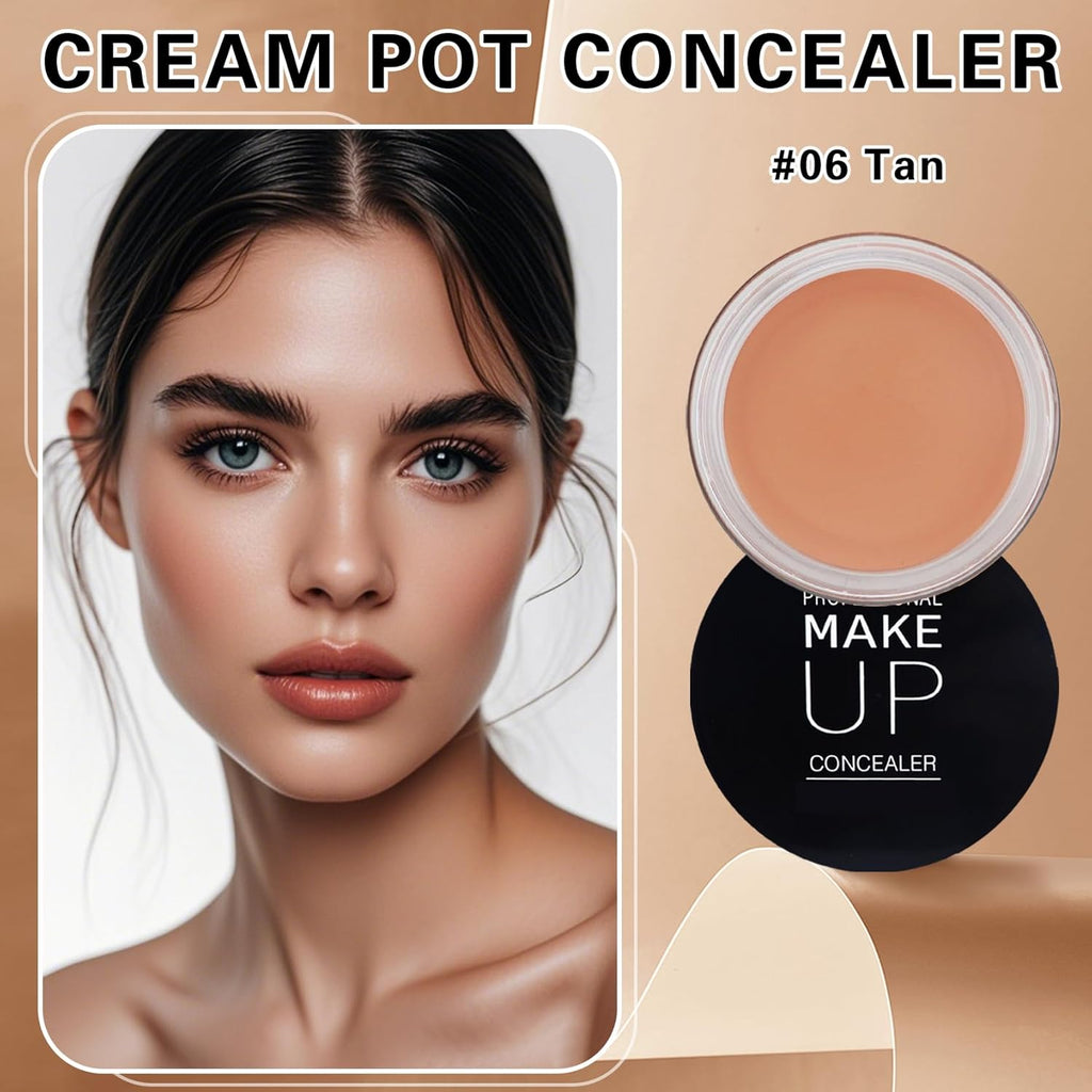Under Eye Concealer for Dark Circles with Primer,Pot Concealer Full Coverage Tattoo Cover up Makeup,Nourishing and Moisturizing,Cruelty-free（06 Tan）