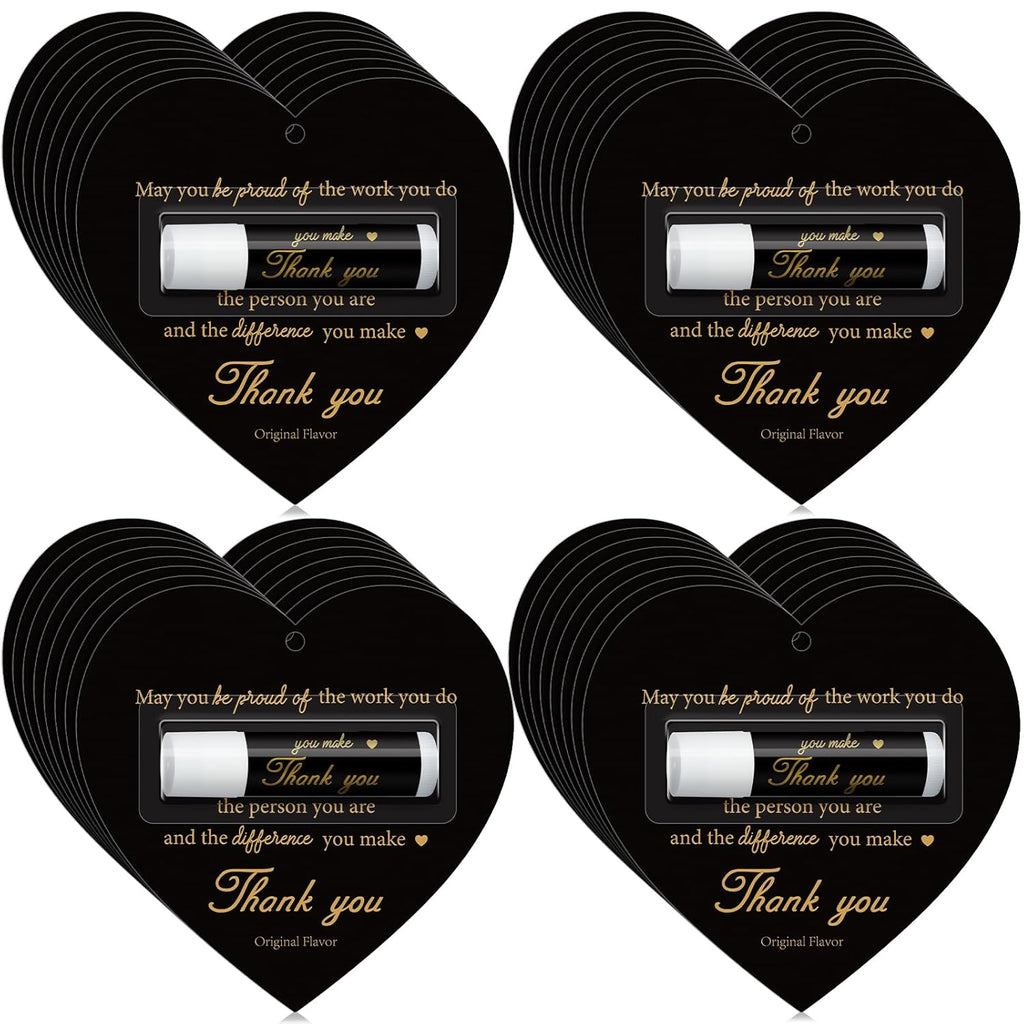 30 Pack Christmas Employee Appreciation Gift Lip Balms Bulk Staff Teacher Team Volunteer Thank You Gift Thanksgiving Christmas Appreciation Party Favor for Women Men(Heart,Black Gold)