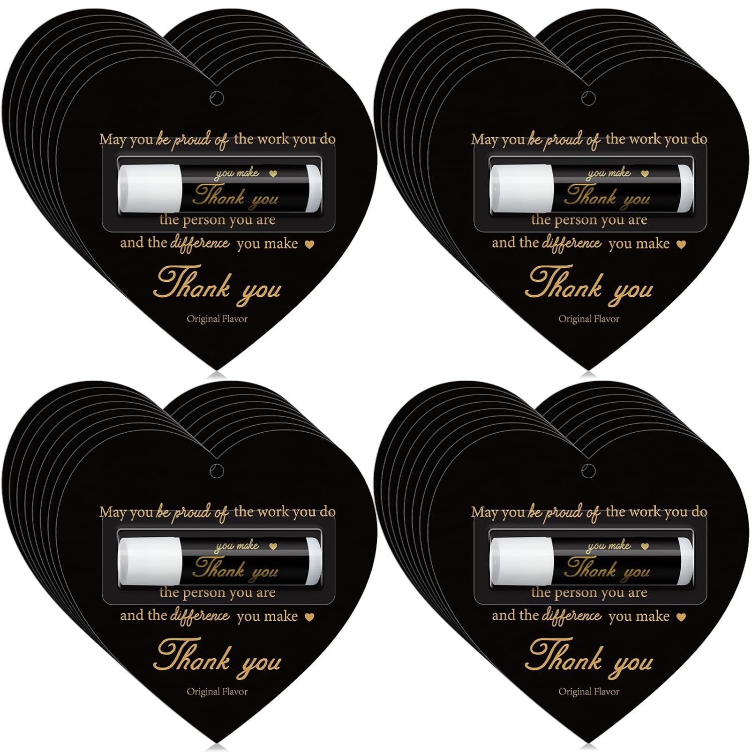30 Pack Christmas Employee Appreciation Gift Lip Balms Bulk Staff Teacher Team Volunteer Thank You Gift Thanksgiving Christmas Appreciation Party Favor for Women Men(Heart,Black Gold)