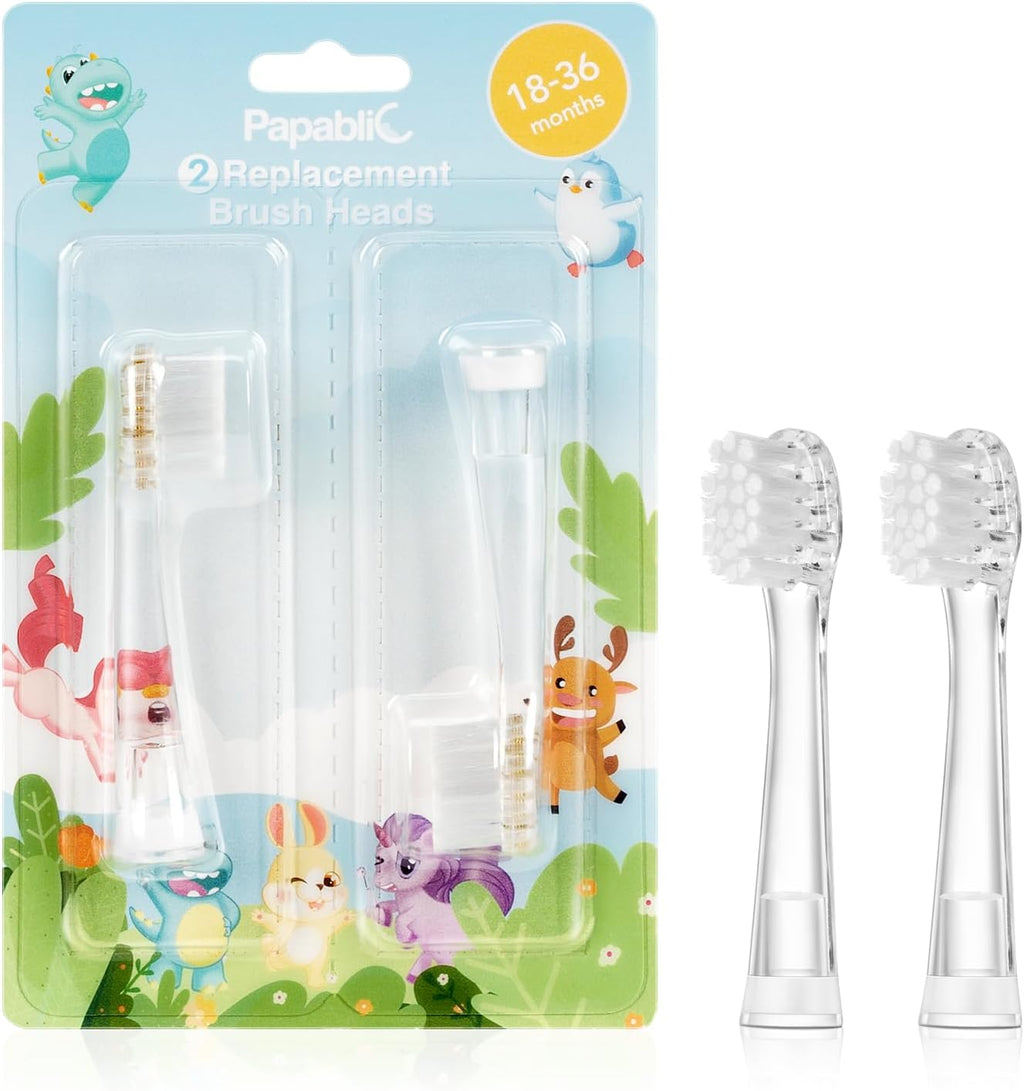 Papablic Replacement Toothbrush Heads - 2 Count | Compatible with Papablic BabyHandy & Toddler Sonic Electric Toothbrushes (18-36 Months)