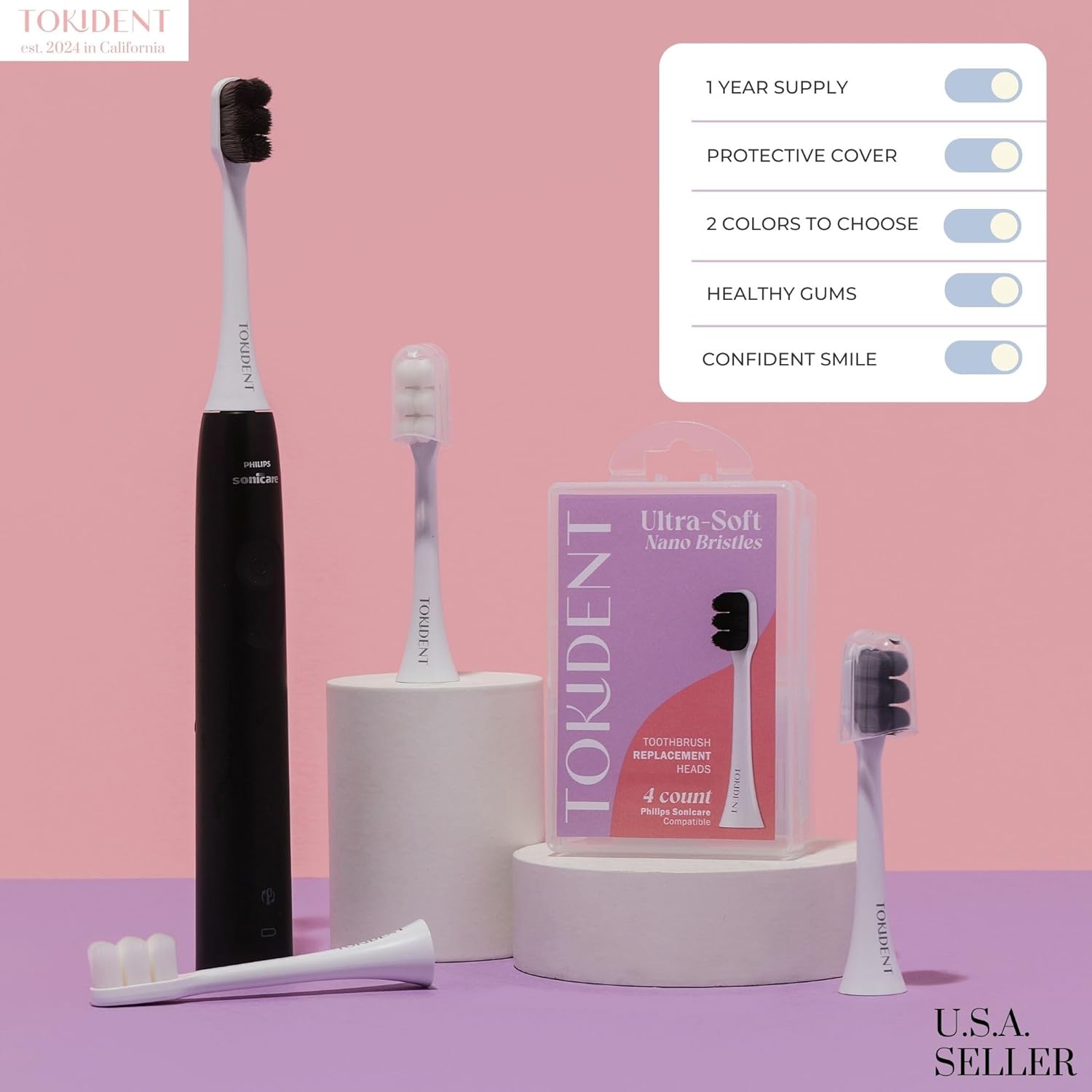 Replacement Brush Heads for Philips Sonicare Electric Brush - Ultra Soft Toothbrush Heads for Sensitive Teeth & Gums - Replacement Head with 10,000 Wave Cut Nano Bristles - 4 Pack - Charcoal Black